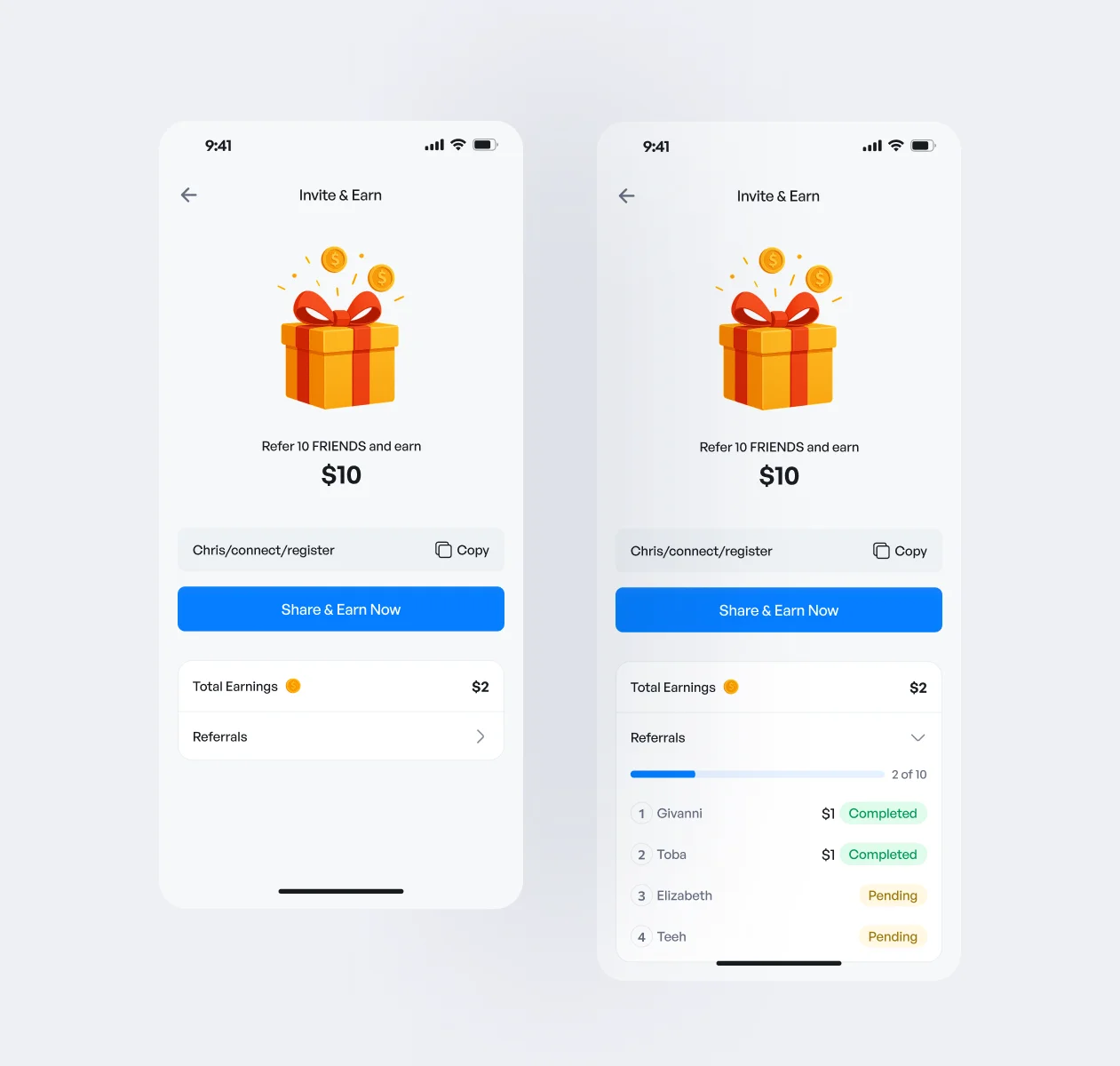 Invite And Earn Screens